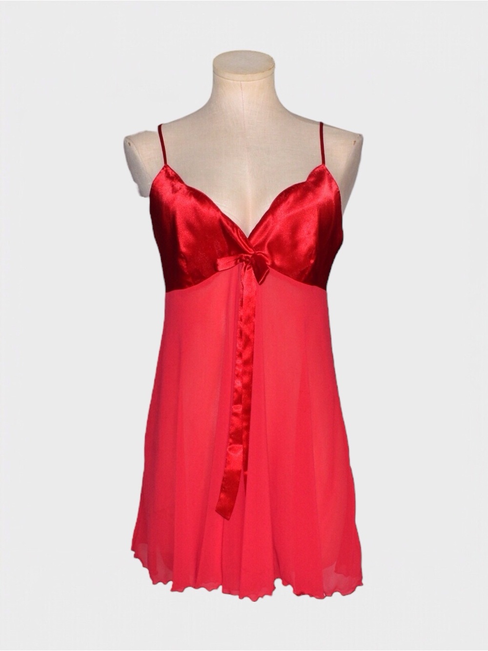 Victorias Secret Vintage 90 Satin Chiffon Babydoll Chemise Nightgown Slip